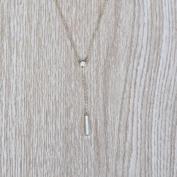 New Lulus Gold Rhinestone Drop Necklace Sterling Silver Chain Adjustable NWT - Picture 9 of 17